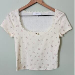 Cropped Short Sleeve Floral Flower T Shirt Top Medium Kidcore Feminine